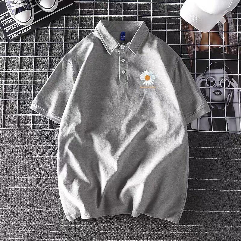 Áo polo nam nữ thêu hoa cúc và thêu chữ trước ngực, chất cotton thâm hút mồ hôi, áo cổ bẻ