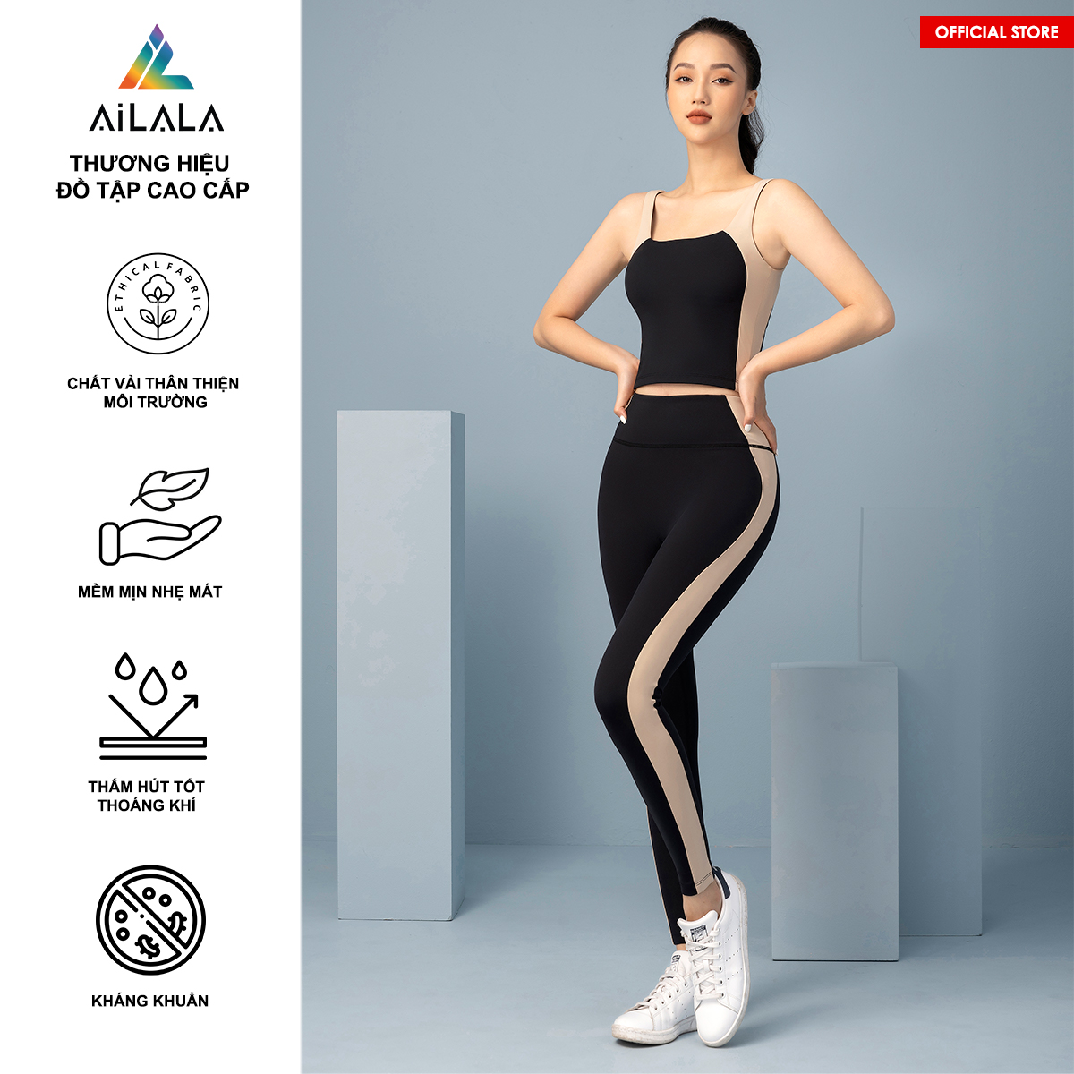 Bộ quần áo thể thao nữ AiLALA LUX16A, Đồ tập Yoga Gym Pilates, chất vải Hi-tech cao cấp