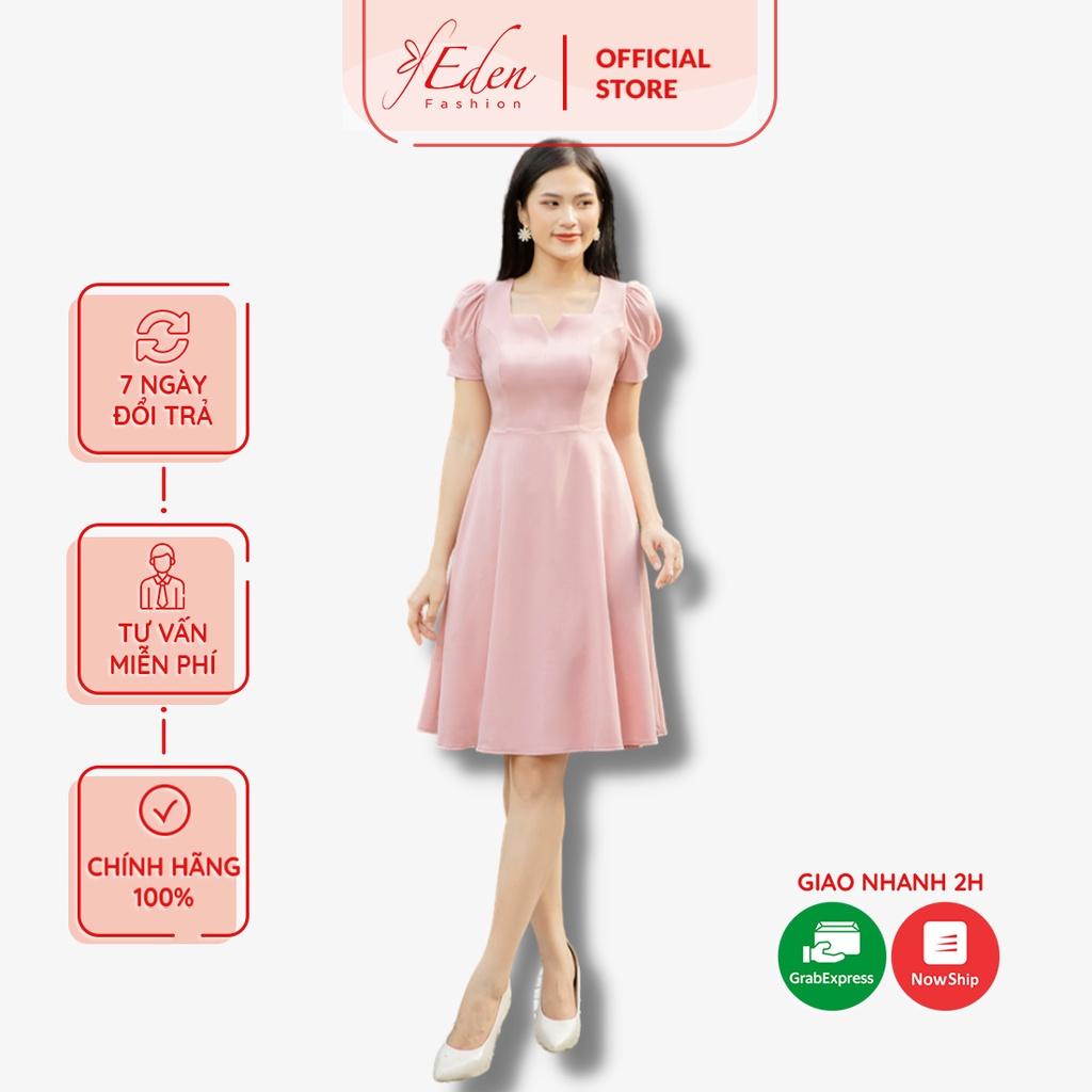 Đầm công sở cổ chìa khóa tay phồng thời trang Eden - D450