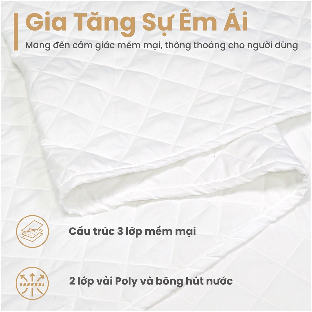 Tấm bảo vệ đệm cao cấp 3 lớp chần bông ô vuông -  Ngăn nước bụi bẩn - Giữ sạch nệm