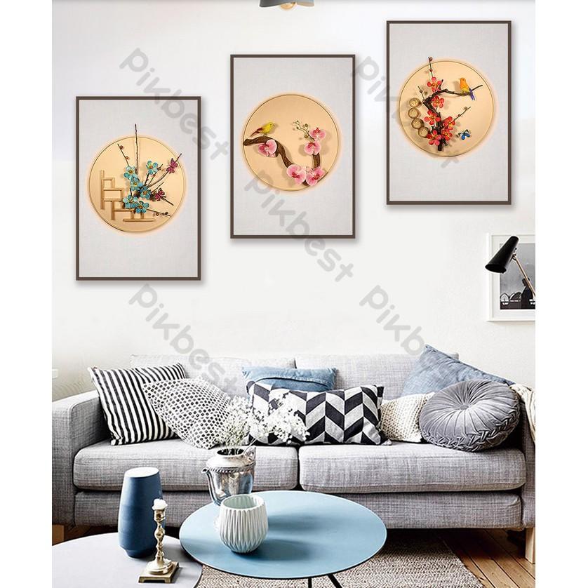 Combo 3 tranh dán tường 3d, hoa lan hiện đại trang trí phòng khách phòng ngủ hiện đại MS899877
