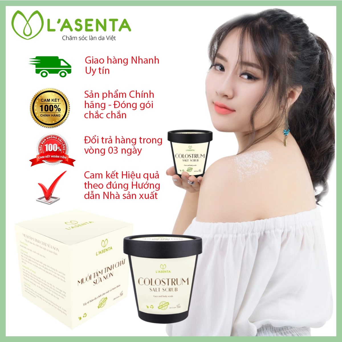 Muối Tắm Tinh Chất Sữa Non L’asenta  Colostrum Salt Scrub (200g)