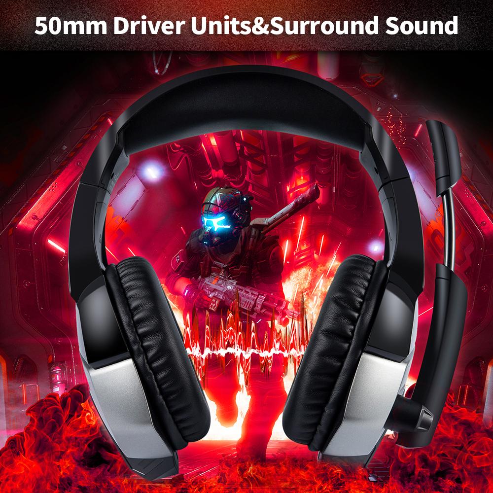 Tai nghe có dây ONIKUMA K5 PRO dùng để chơi game với Bộ điều khiển 50mm Micrô có thể điều chỉnh Chất lượng âm thanh HiFi - Màu đỏ