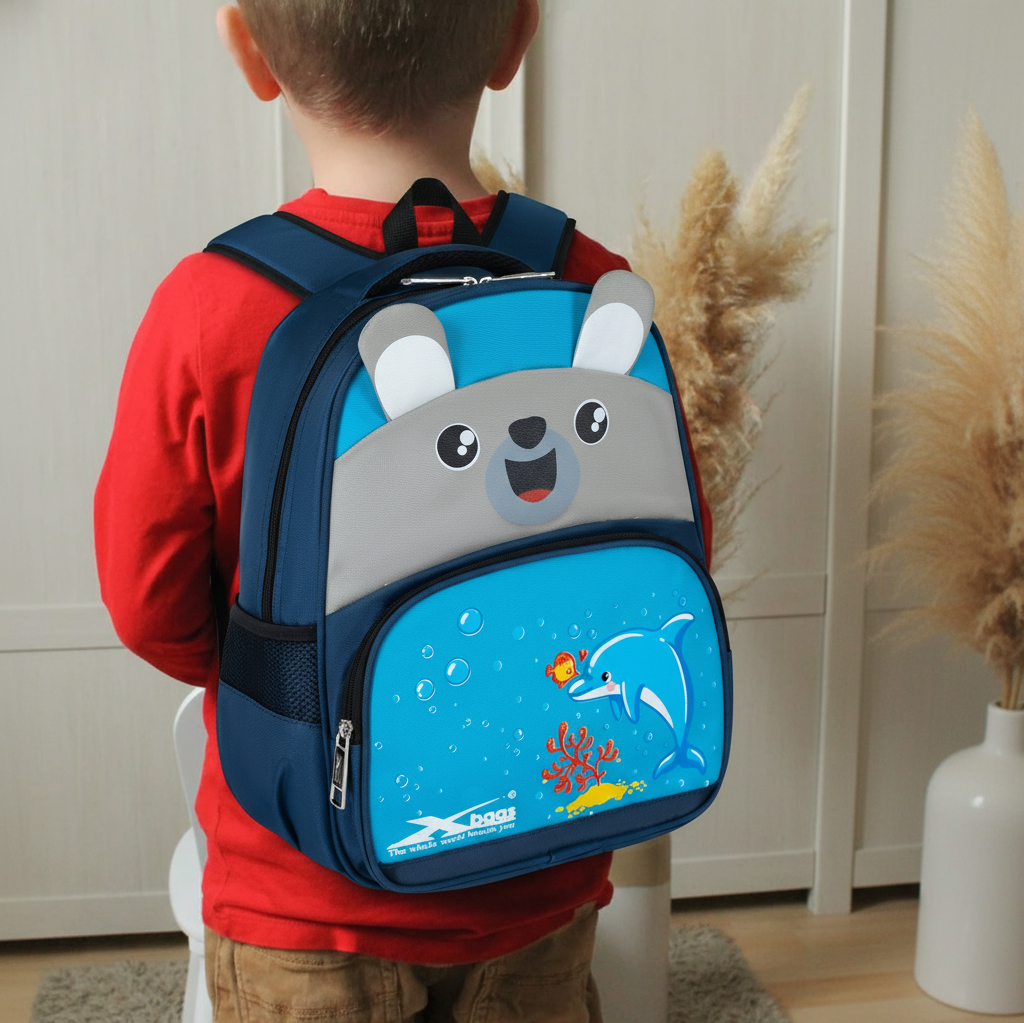 Balo mầm non chống nước cao cấp Xbags Dolphin xanh – Balo học sinh đáng yêu, nhiều ngăn tiện lợi, bền đẹp cho bé XB3020