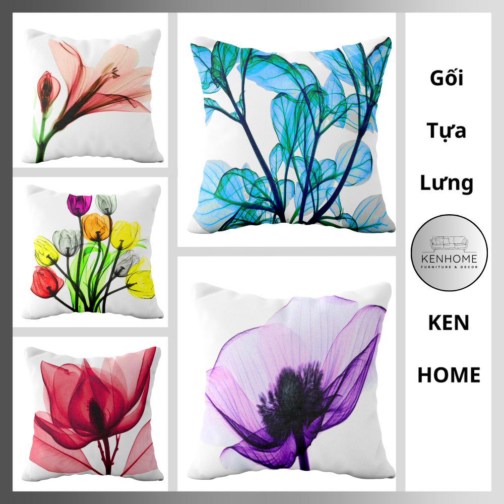 Gối Sofa Họa Tiết Hoa Tulip 4 Màu - Gối Tựa Lưng Sofa Cho Phòng Khách, Phong Cách Đơn Giản - Vải Bố Cao Cấp - Kích Thước 45x45cm