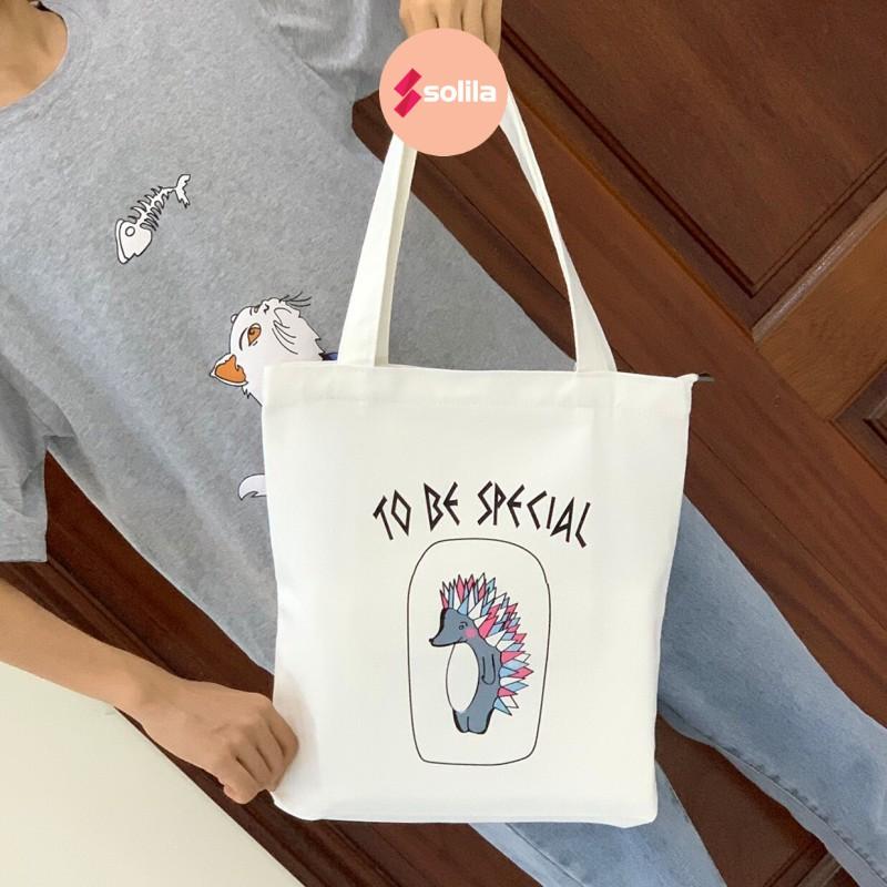 Túi tote bag vải canvas mềm đẹp có khóa và túi phụ cho bạn nữ đi học đi làm thời trang hàn quốc