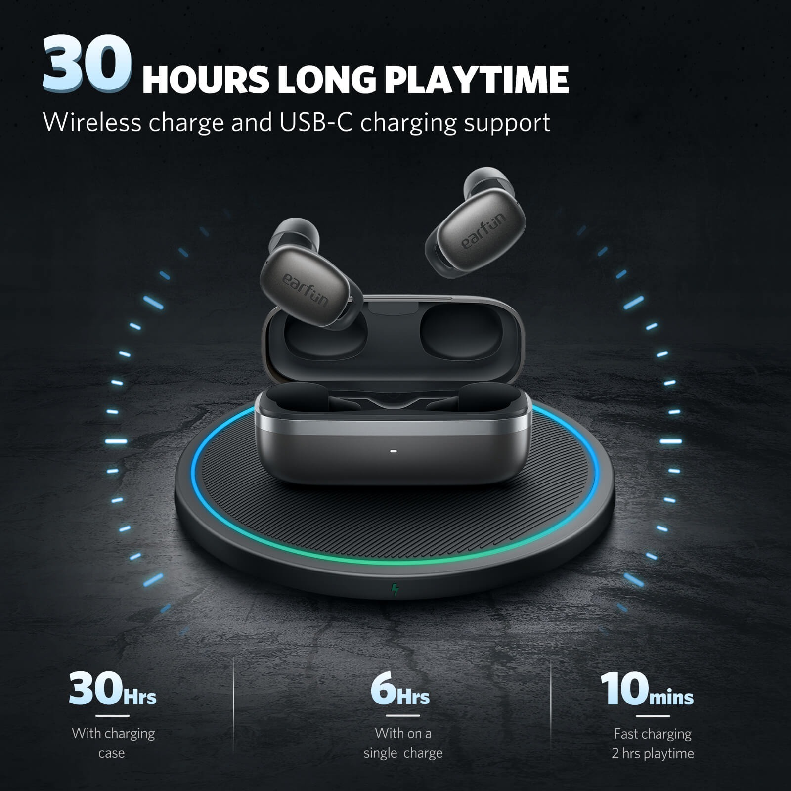 Tai nghe True Wireless EarFun Free Pro 2 - Chống ồn chủ động siêu nhỏ, QuietSmart 2.0 40db, Xuyên âm, Bluetooth 5.2, Độ trễ thấp 80ms, sạc Type-C, Pin 30 giờ, Chống nước IPX5, Sạc không dây Qi - Hàng chính hãng
