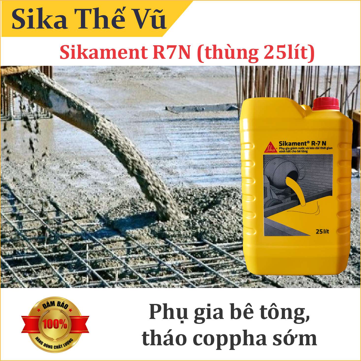 Phụ gia bê tông dân dụng giúp giảm nước, kéo dài thời gian ninh kết bê tông - Sikament R7N (thùng 25lít)