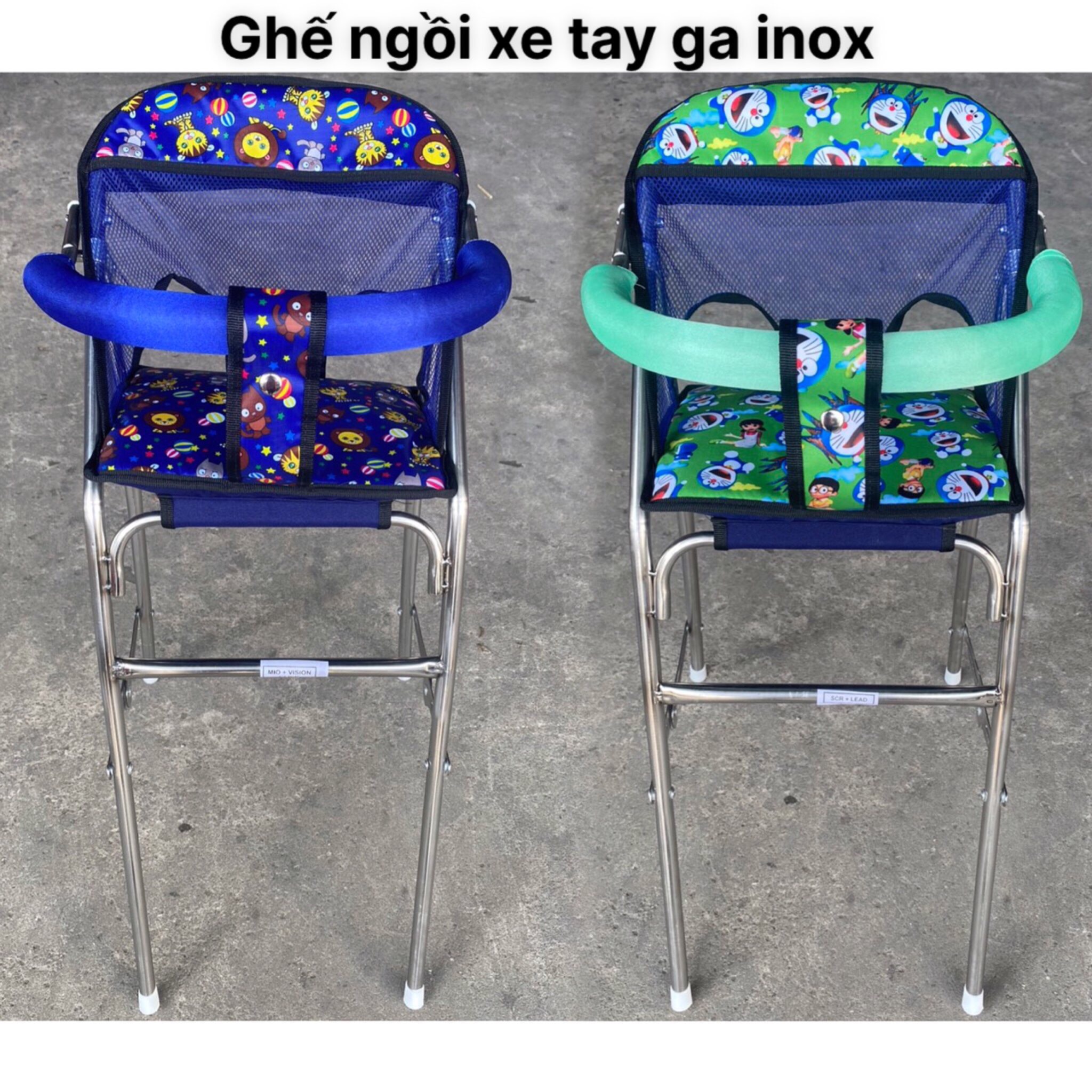 Ghế inox ngồi xe máy ATILA MỚI , ELIZABETH , NOZZA , GHẾ GA XẾP INOX CÓ DÂY ĐAI