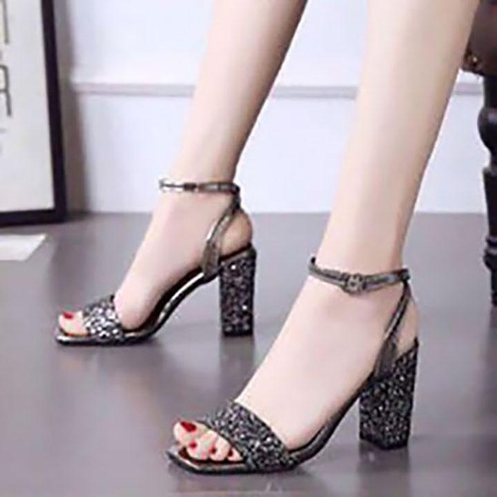 99K TOÀN QUỐC_Giày cao gót nữ kim tuyến chì bóng mới gót 7p