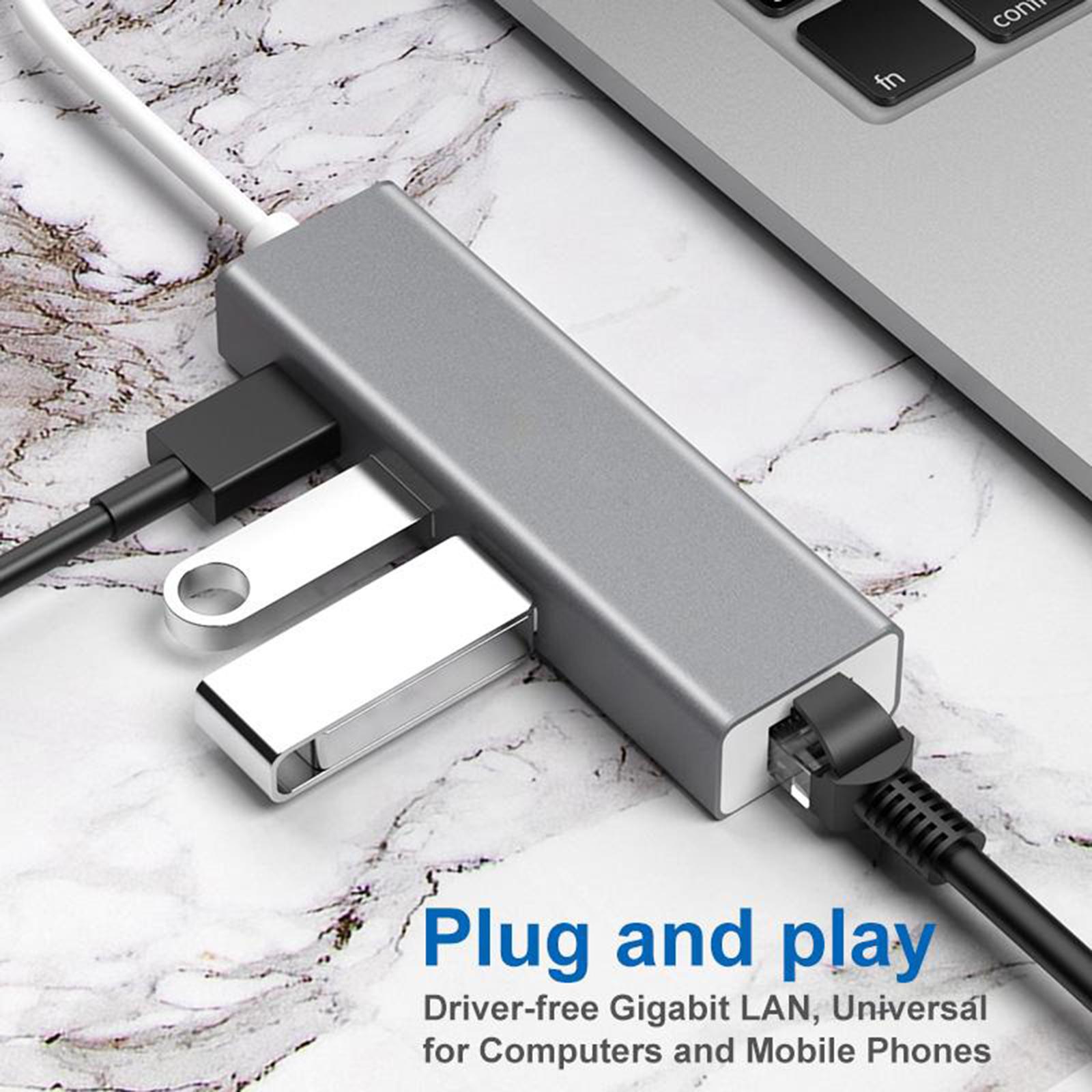 USB 3.0 Ethernet Adapter Hub with  10/100Mbps Ethernet Converter LAN Wired Network Adapter 3 Ports USB 3.0 Hub for Surface Pro, Laptop, PC