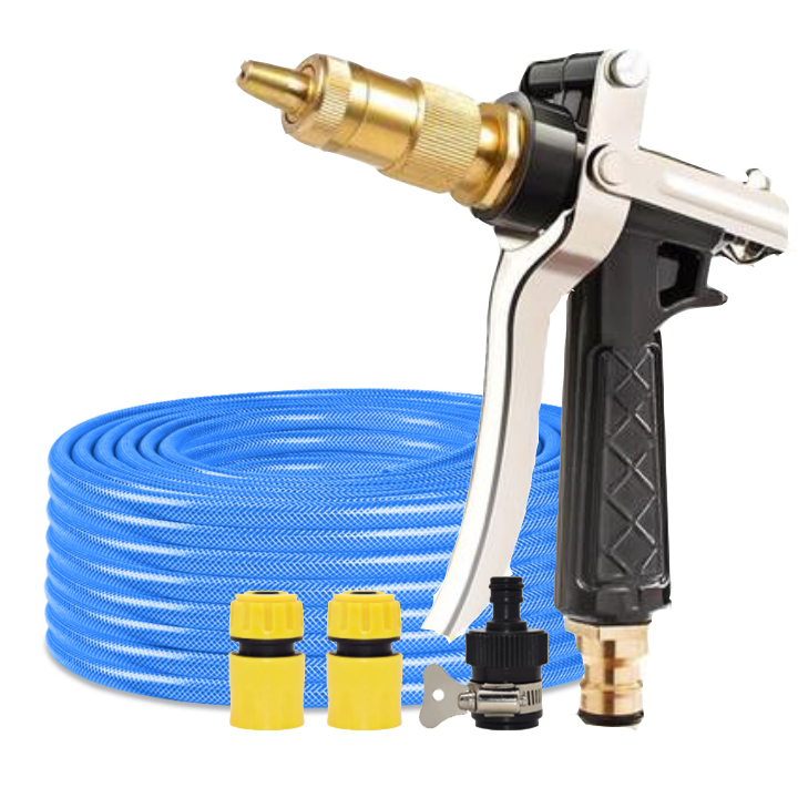 Bộ dây vòi xịt nước rửa xe, tưới cây đa năng, tăng áp 3 lần, loại 7m, 10m 206236 đầu đồng,cút,nối đen