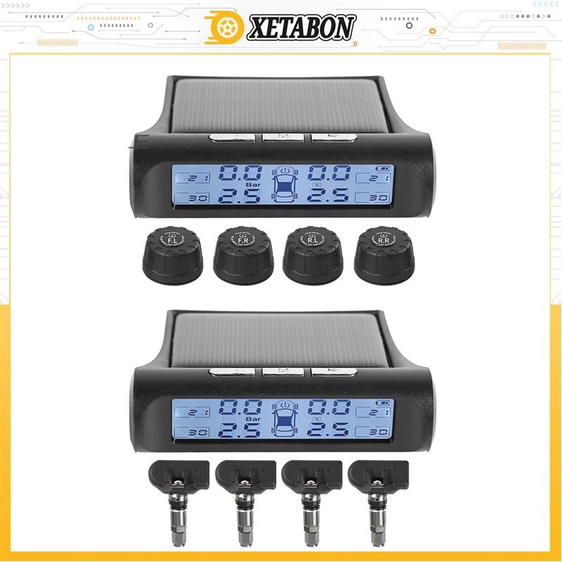 Cảm biến áp suất lốp ô tô XETABON- TPMS van gắn ngoài pin sạc năng lượng mặt trời, màn hình đen trắng BH 12T