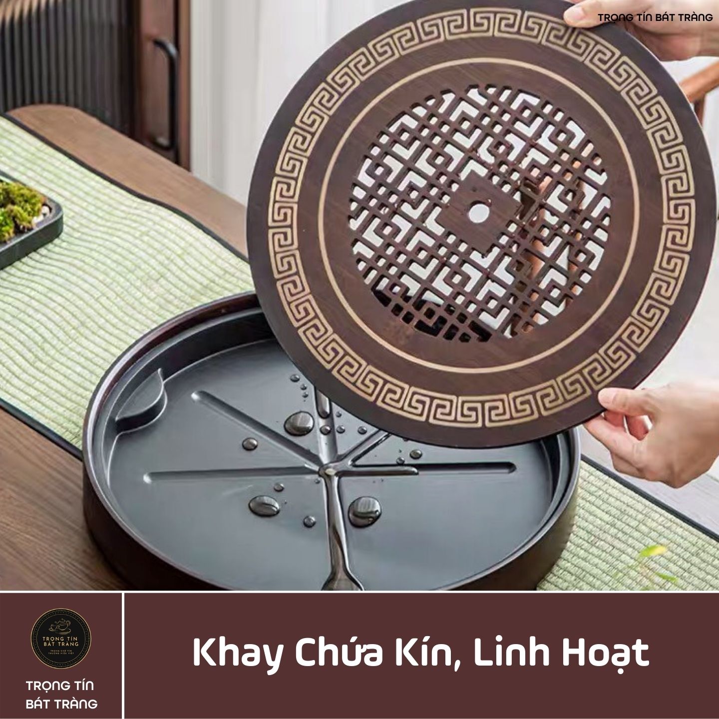 Khay Trà Tre Cao Cấp Hình Tròn 3 Kích Thước KT 62
