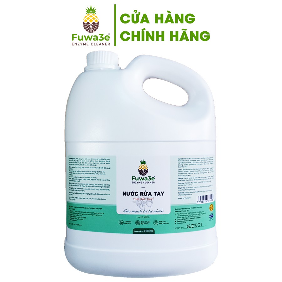 Nước rửa tay Fuwa3e tinh dầu quýt 3800ml