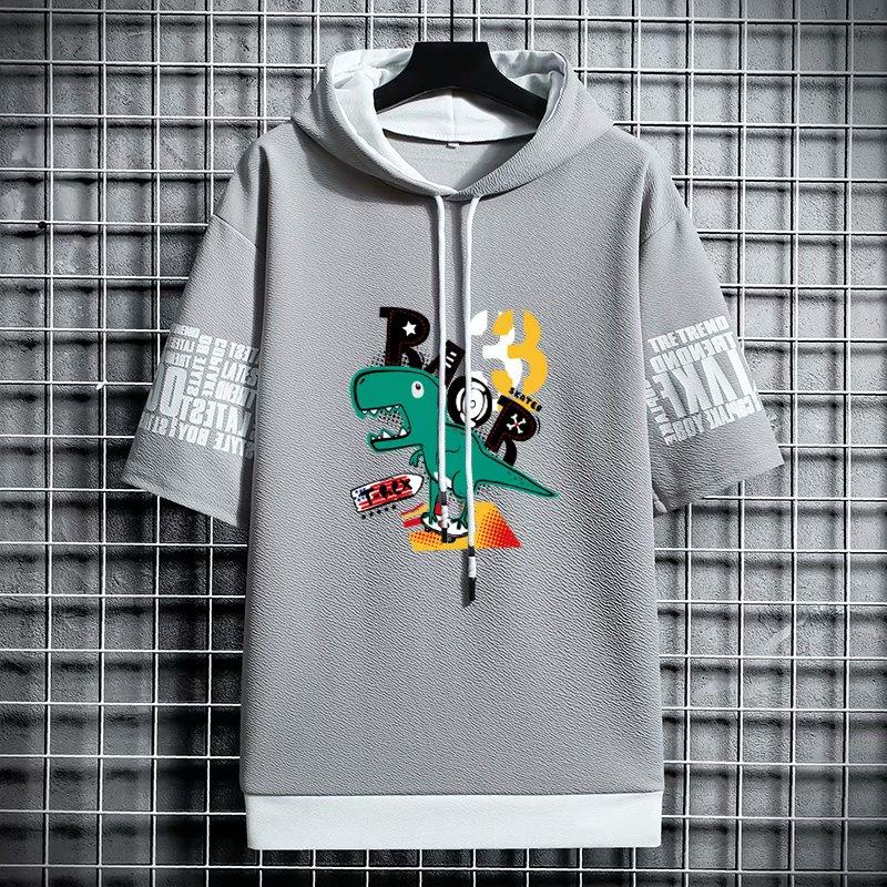 Áo Hoodie Tay Ngắn In Hình Khủng Long Thời Trang 2021 Cho Nam