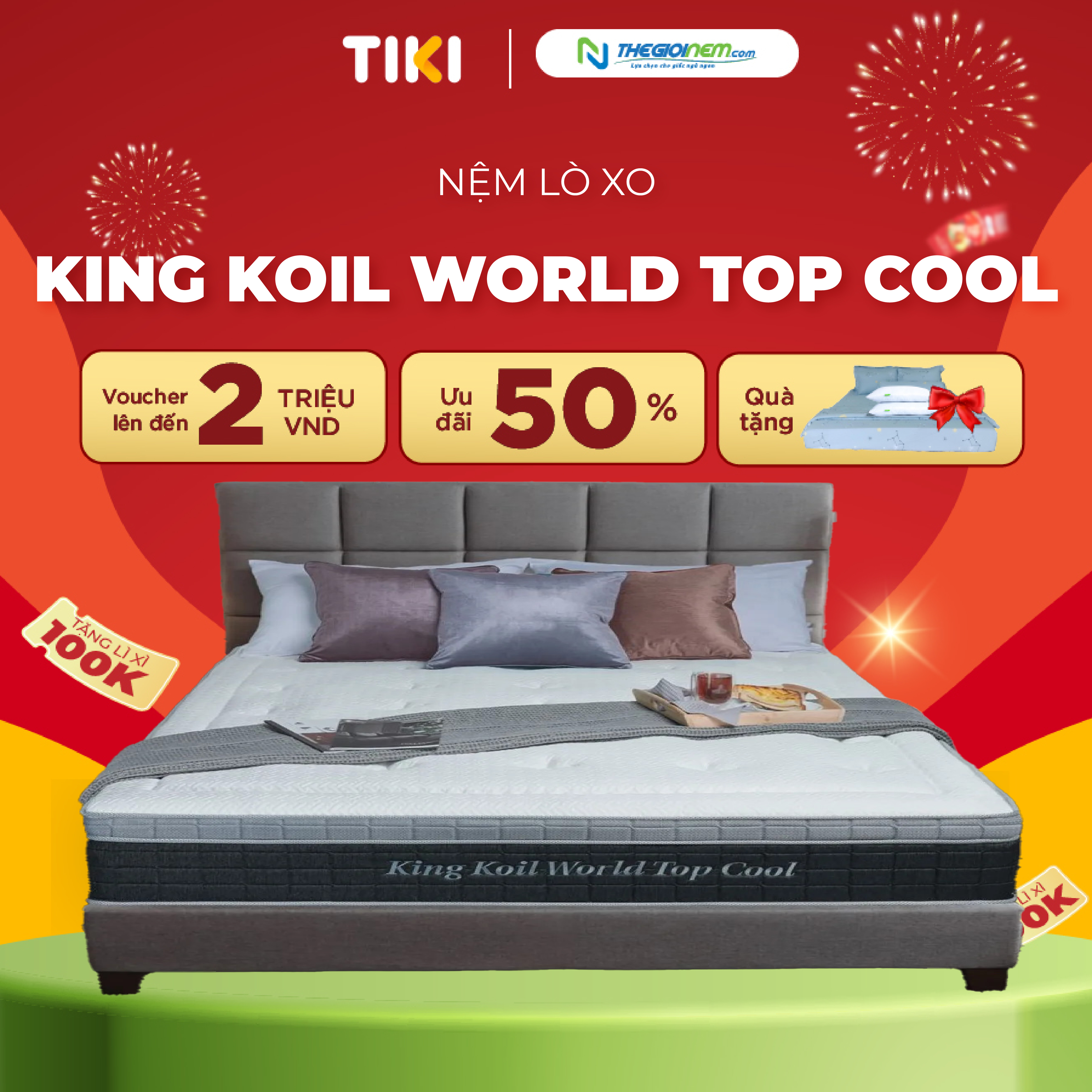 Nệm lò xo King Koil World Top Cool_Sử dụng công nghệ Thêu Tên hoặc Thông Điệp_Độ dày 32cm