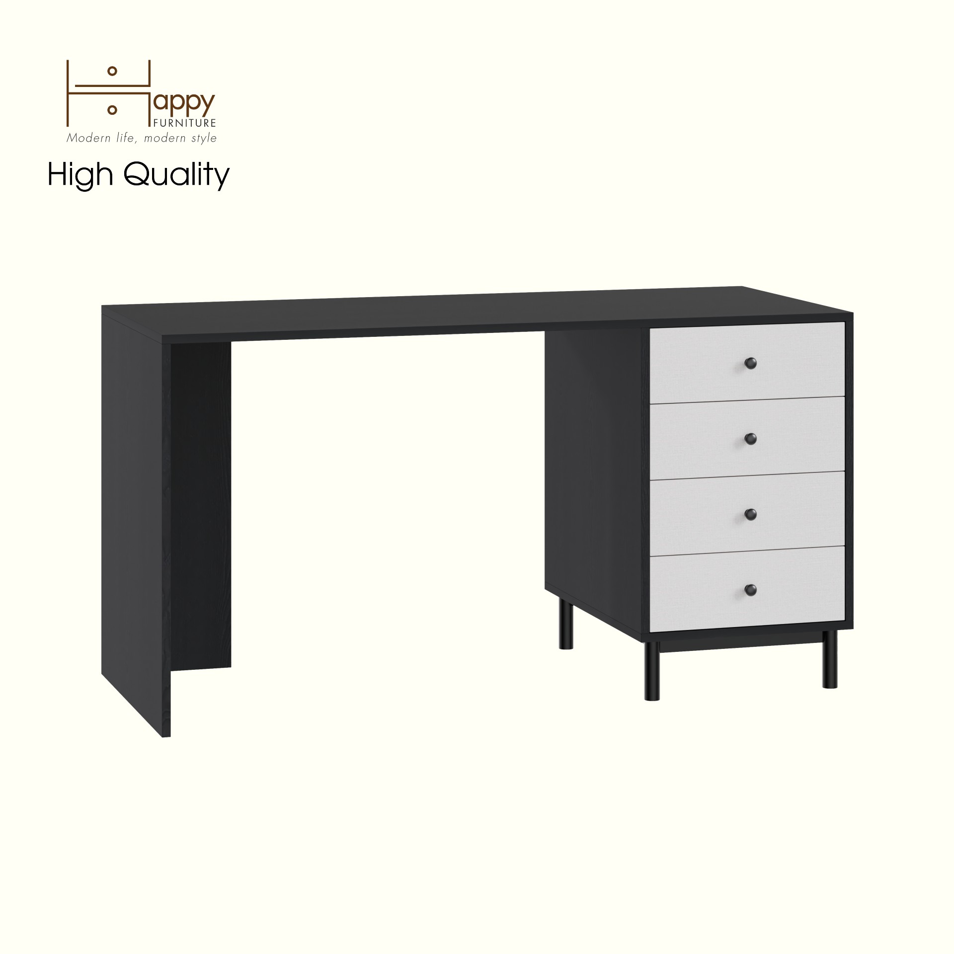 HAPPY FURNITURE , Bàn làm việc 4 ngăn kéo - LIVIK, BAN_141 BAN_142, 59cm x 75cm RxC