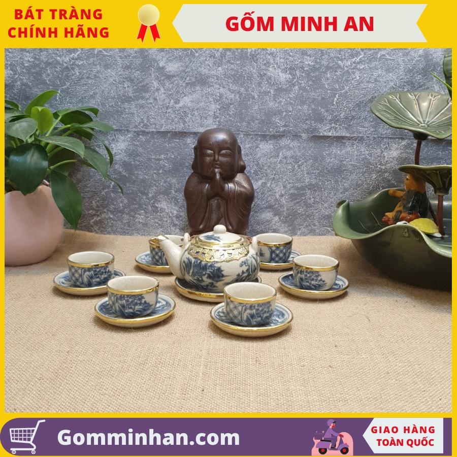 Bộ trà sứ giả cổ Bộ ấm chén giả cổ bọc đồng dáng Nhật Gốm Sứ Bát Tràng- Gốm Minh An