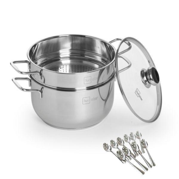 Bộ xửng hấp 3 đáy inox 430 FiveStar Standard  nắp kính size 26cm tặng 5 muỗng ăn