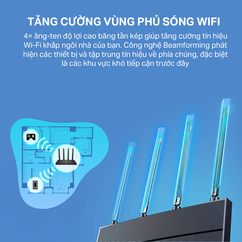 Bộ Phát Router WiFi 6 TP-Link Archer AX12 Băng Tần Kép AX1500 - Hàng Chính Hãng