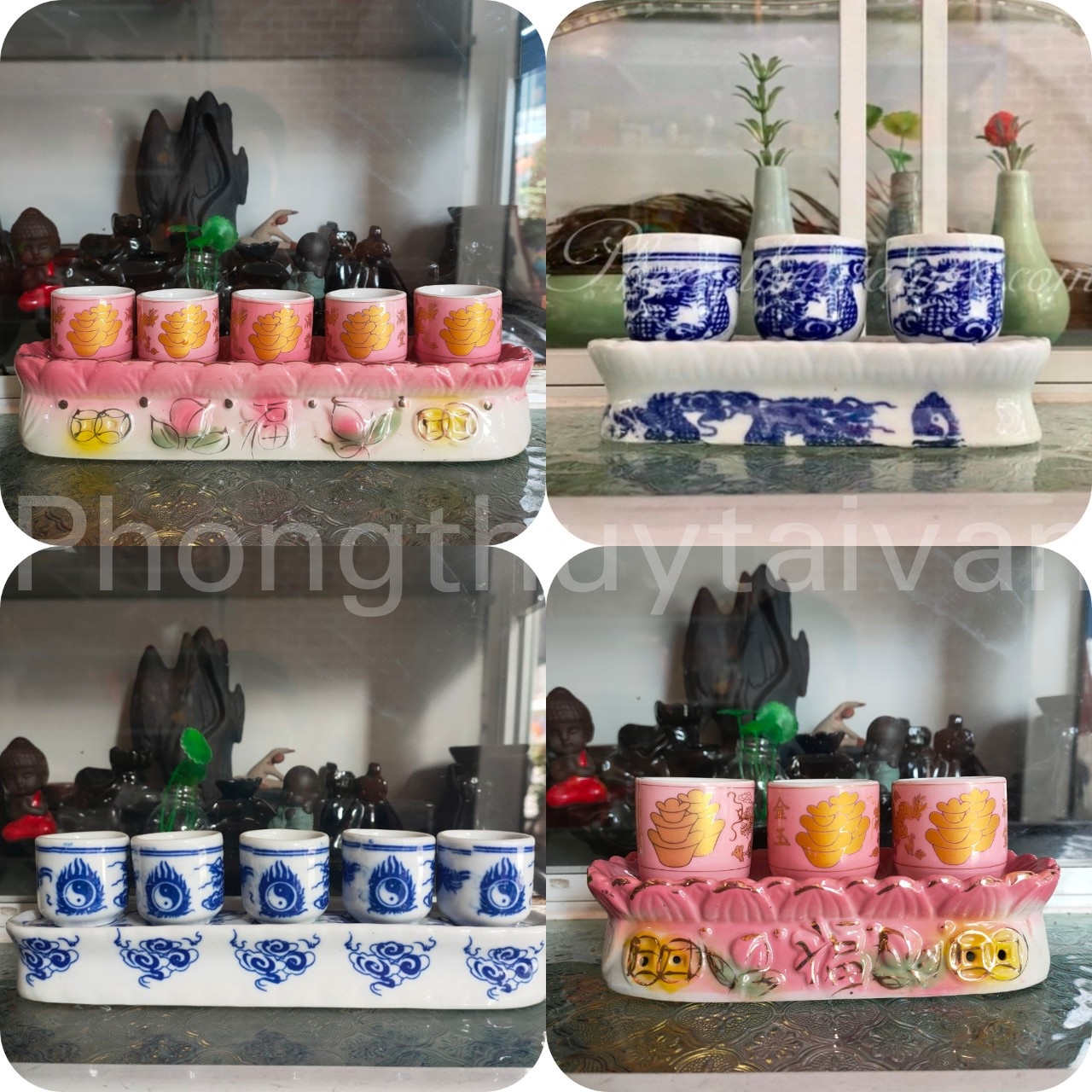 Chum nước bàn thờ sứ khay 3 ly,5 ly kèm đế - thờ cúng