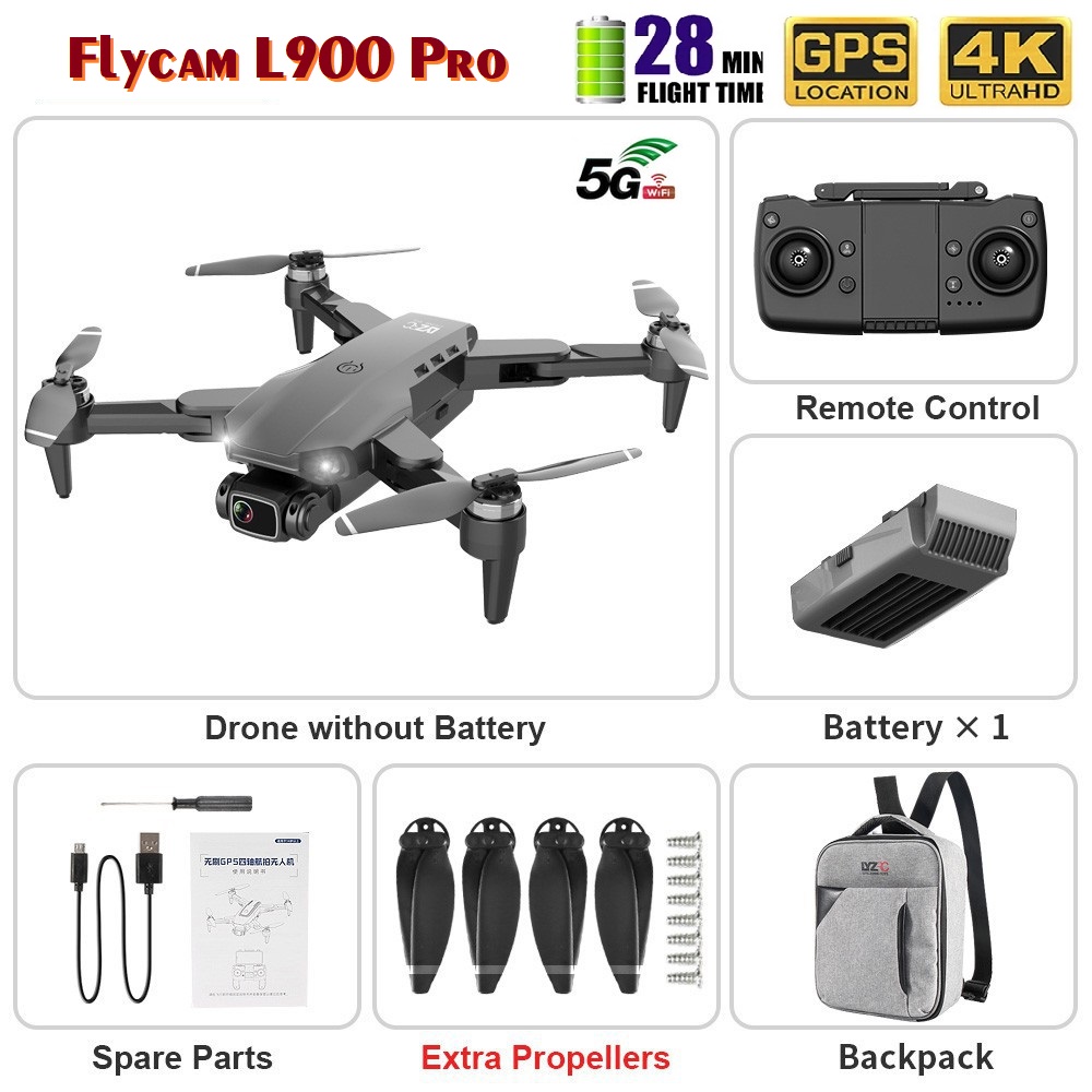 Flycam ZLRC L900 PRO, Wifi 5G, Camera 4K UHD góc rộng, Gimbal 2 Trục, Động cơ không chổi than, Tầm xa 1200m bay 28 phút