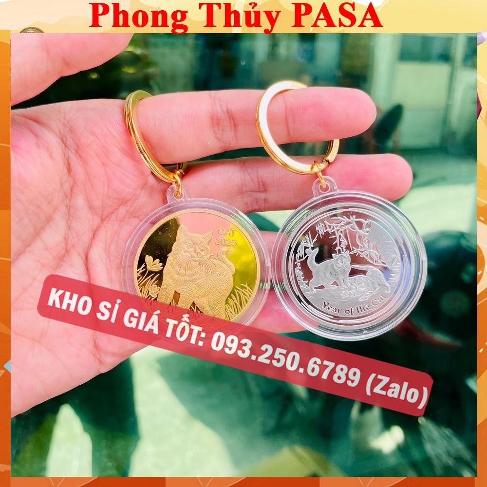 Cặp 2 Móc khóa Đồng Xu Hình Con Mèo Vàng Bạc của Úc - PASA COLLECTION