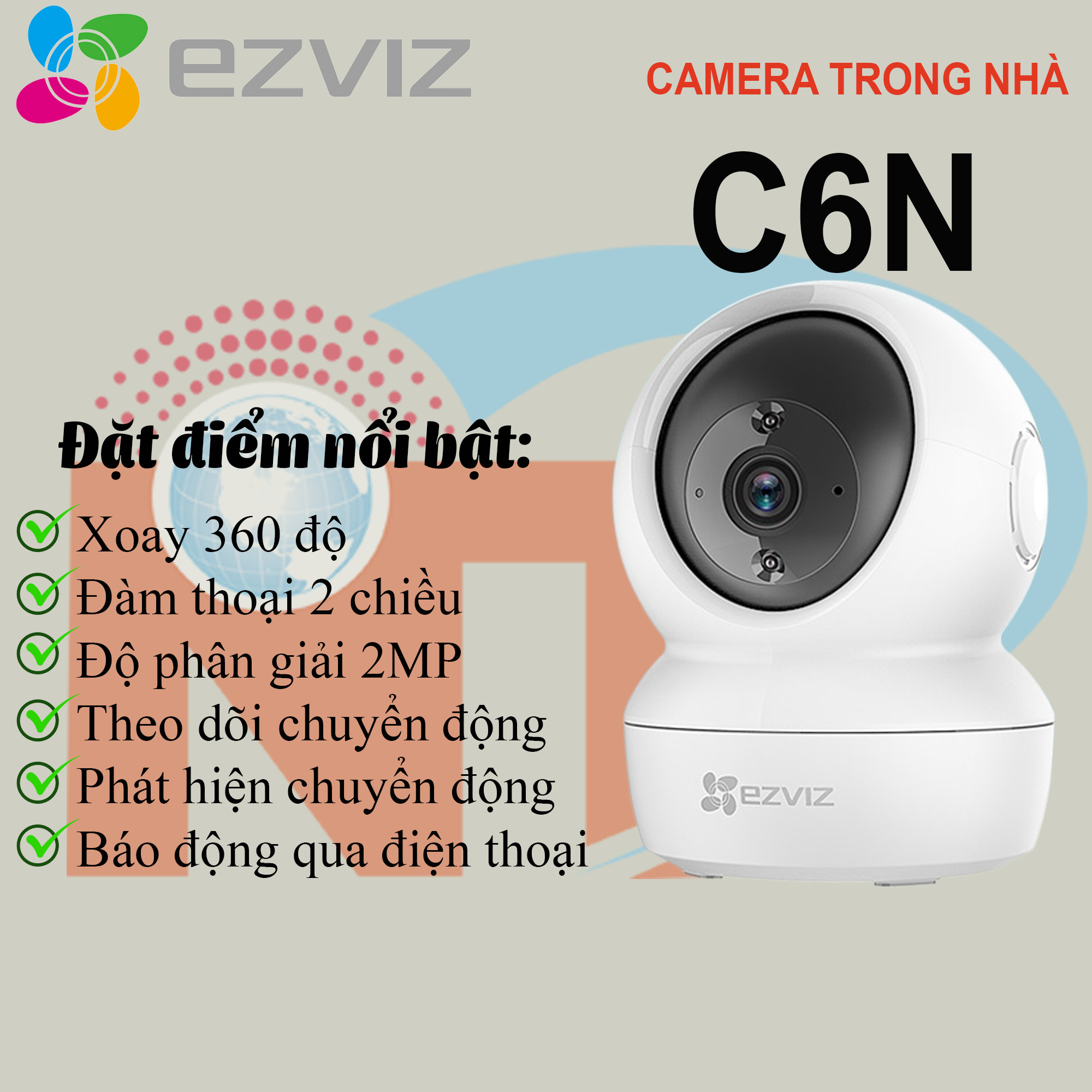 Camera Wifi Trong Nhà EZVIZ C6N 2M QUAY 360 độ, đàm thoại 2 chiều - Hàng Chính Hãng