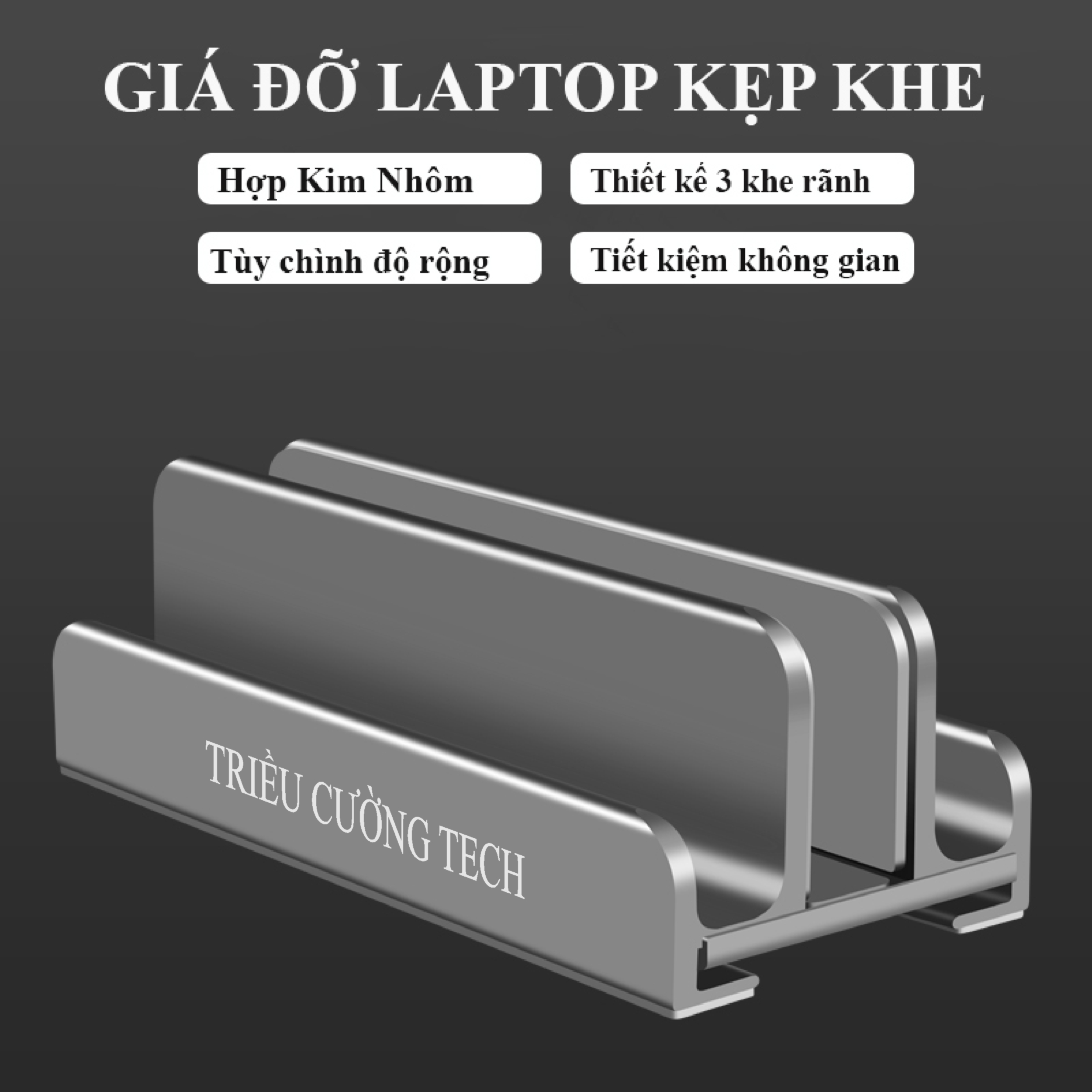 Hình ảnh Giá Đỡ Kiêm Đế Kẹp Laptop - Macbook - Ipad -  Điện Thoại  Dựng Đứng.3 Khe Đa Năng Hợp Kim Nhôm Nguyên Khối Cho Hàng Chính Hãng