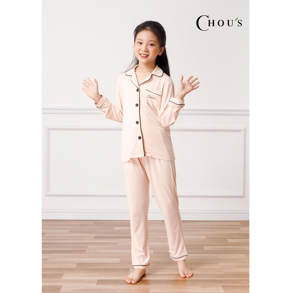 Bộ pyjamas dài tay cho bé vải bamboo tự nhiên cao cấp Chou's - màu hồng nhạt