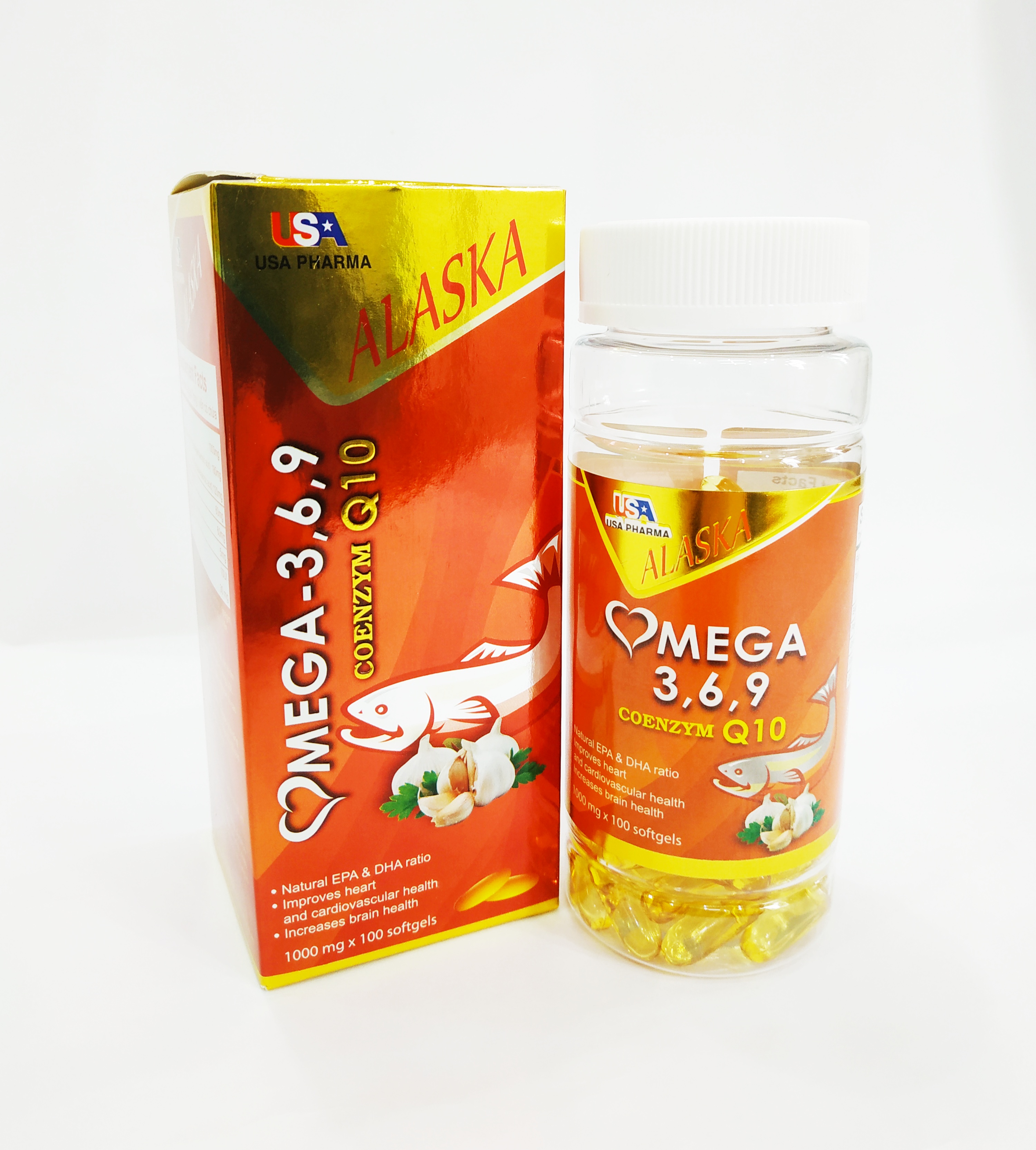 VIÊN UỐNG DẦU CÁ ALASKA OMEGA 3,6,9 TỎI COENZYM Q10 - TỐT CHO MẮT, TIM, NÃO, ĐẸP DA, HẠ CHOLESTEROL - OMEGA 369 - LỌ 100 VIÊN