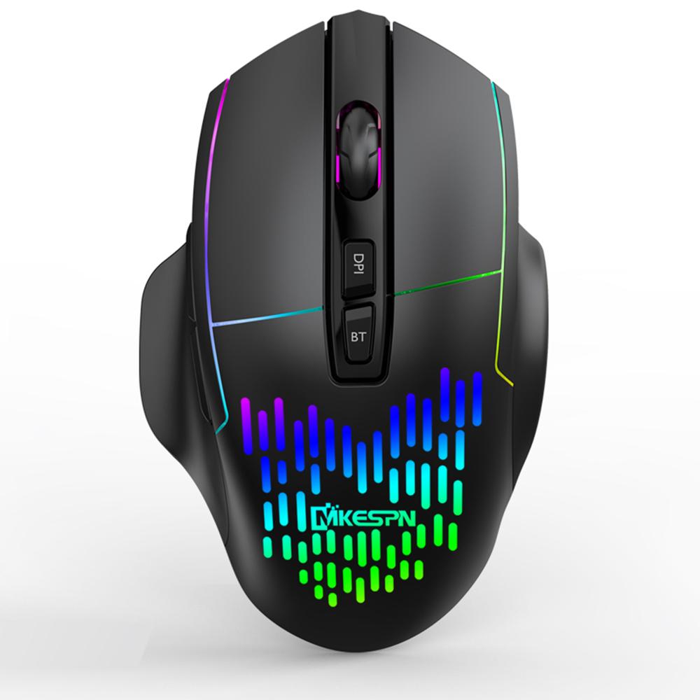 Black Mouse Wireless Mouse Rechargeable Triple-Mode Mouse Breathing Light 3 Adjustable DPI Levels Plug N Play