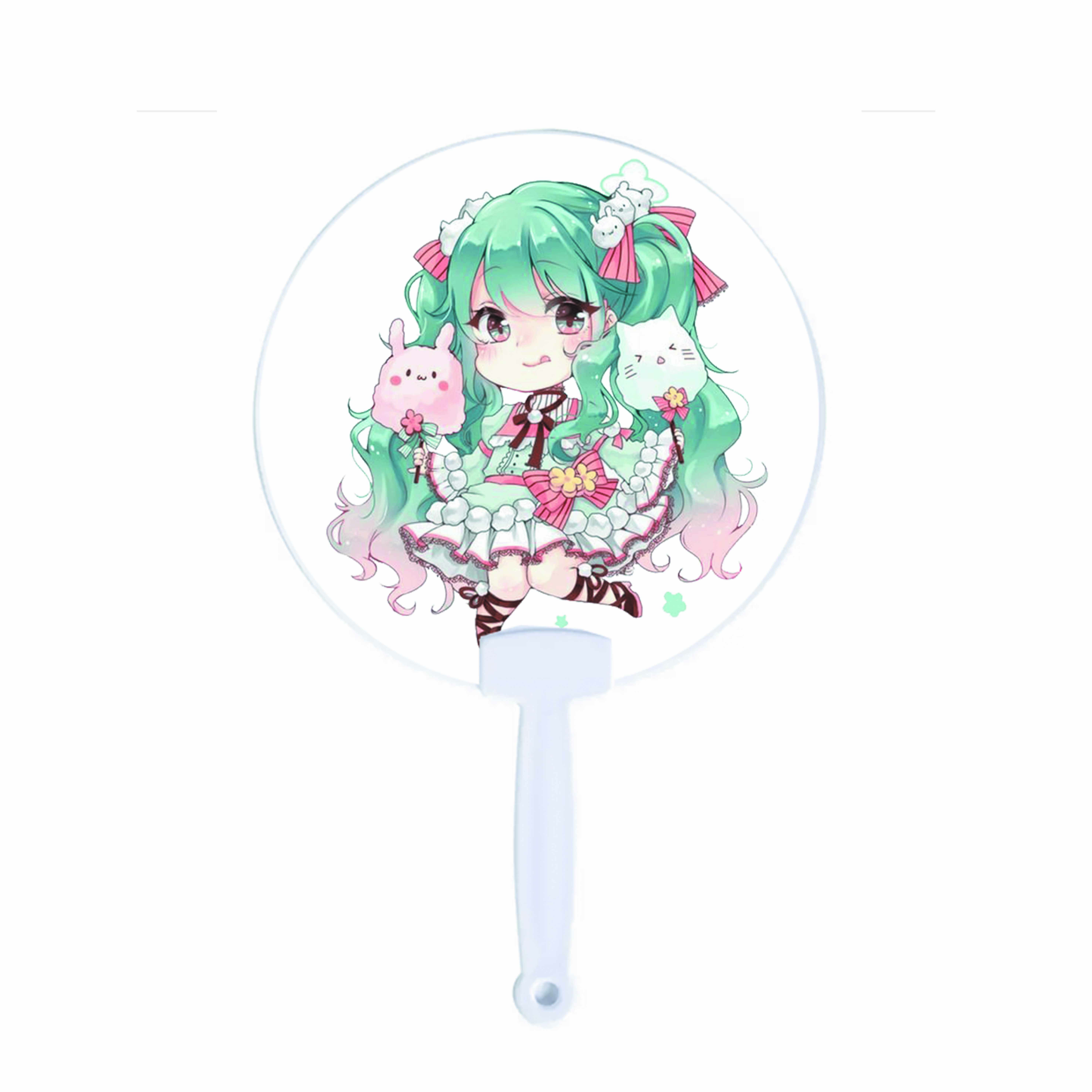 Quạt tròn cán nhựa IN HÌNH Vocaloid Hatsune Miku chibi