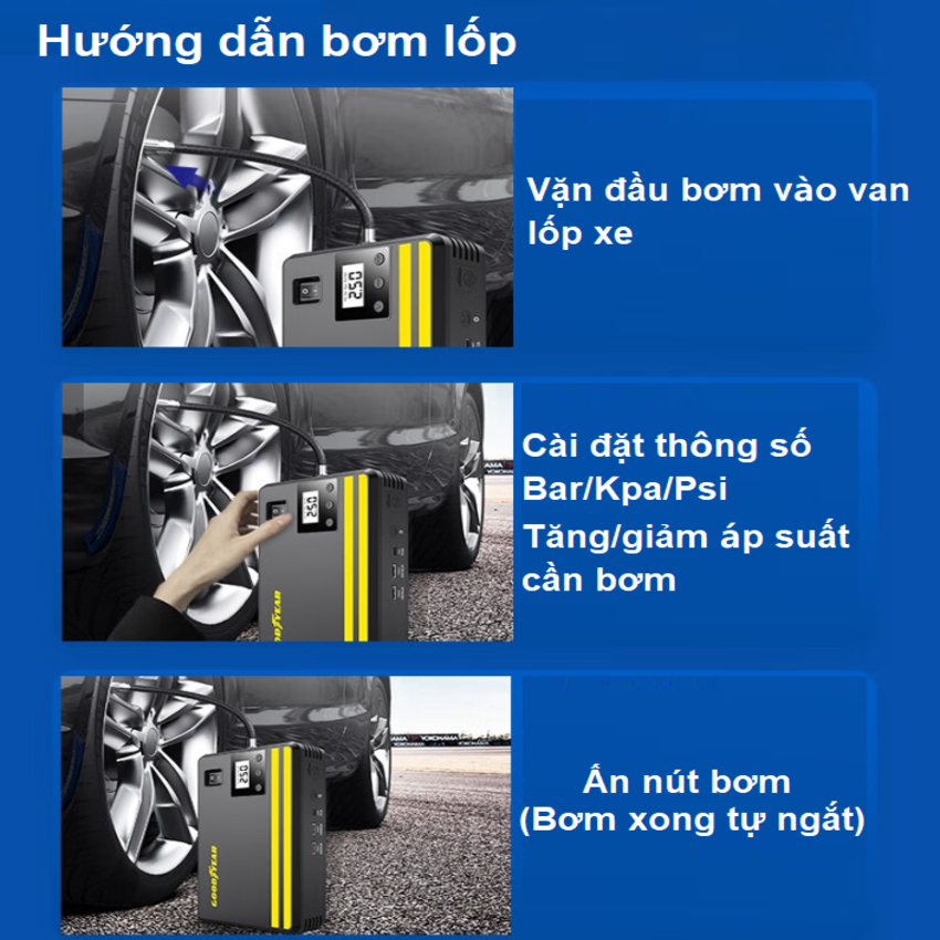 Bộ kích nô kiêm bơm lốp ô tô và sạc dự phòng Goodyear GY-5296 - HÀNG NHẬP KHẨU