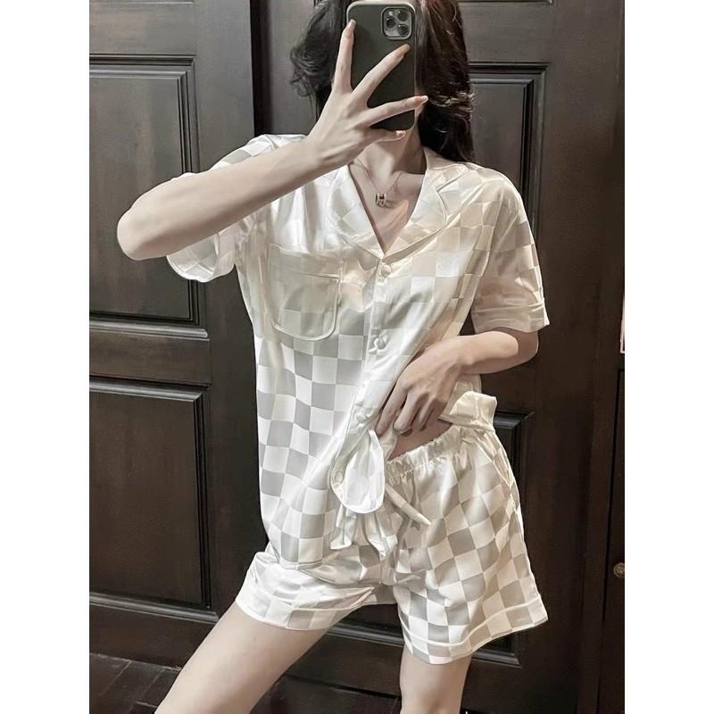 BỘ PIJAMA CỘC ĐÙI Ô TRẮNG ĐEN