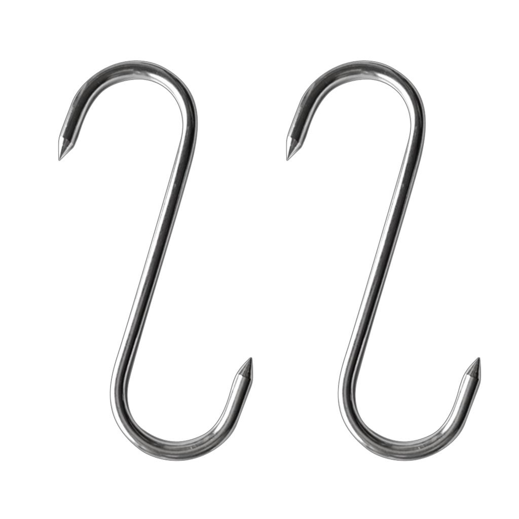 2 Pcs S Shaped Stainless Steel Hooks Kitchen Meat Hanger  Organizer