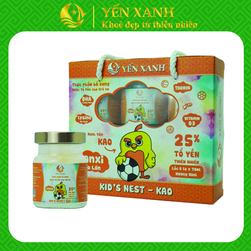 25% tổ yến - Thực phẩm bổ sung: Nước tổ yến chưng dành cho trẻ em Kid's nest - Kao hương vani - YẾN XANH - Lốc 6 lọ x 70ml