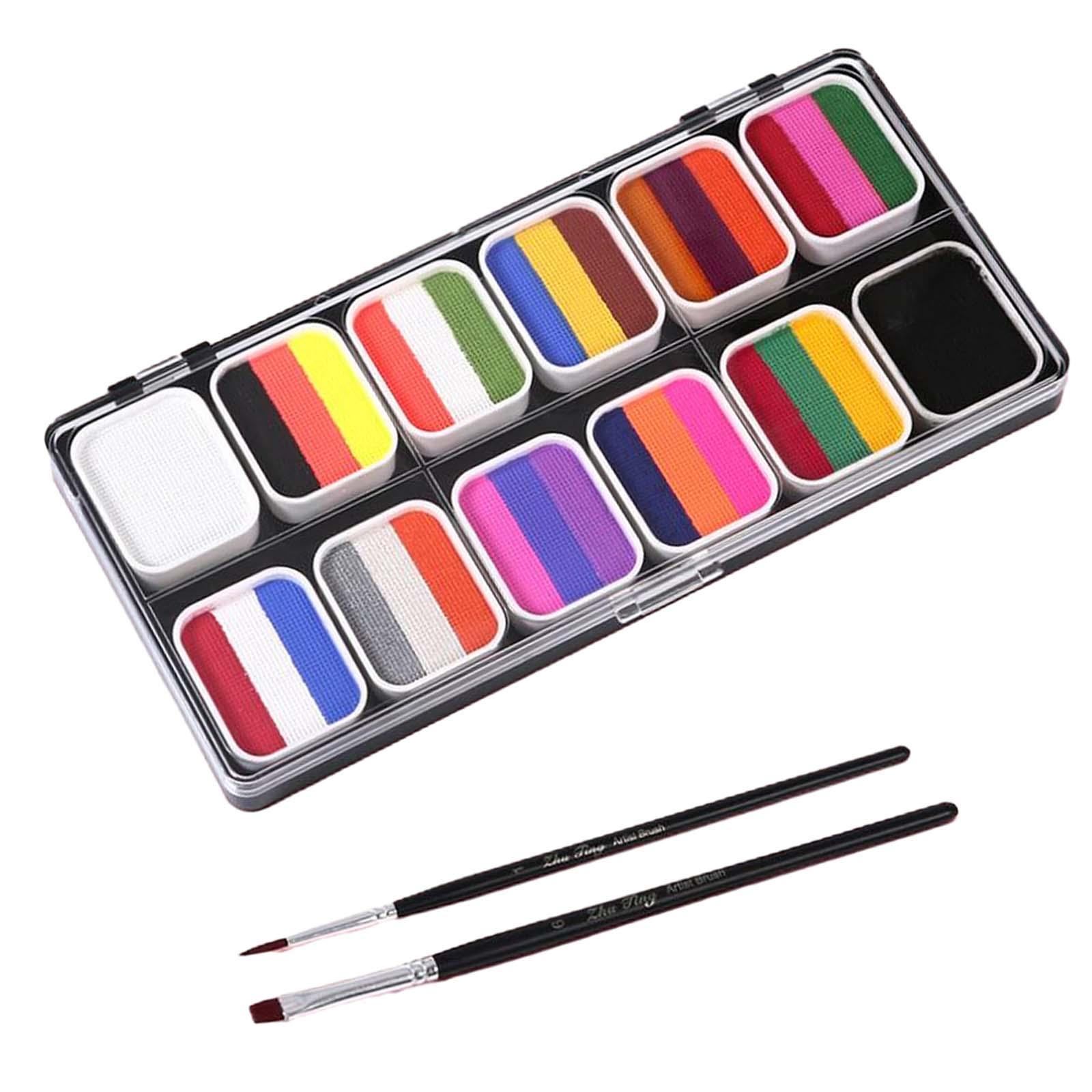 Face Body Paint with 2 Brushes Makeup Pigment Palette for Music Festival