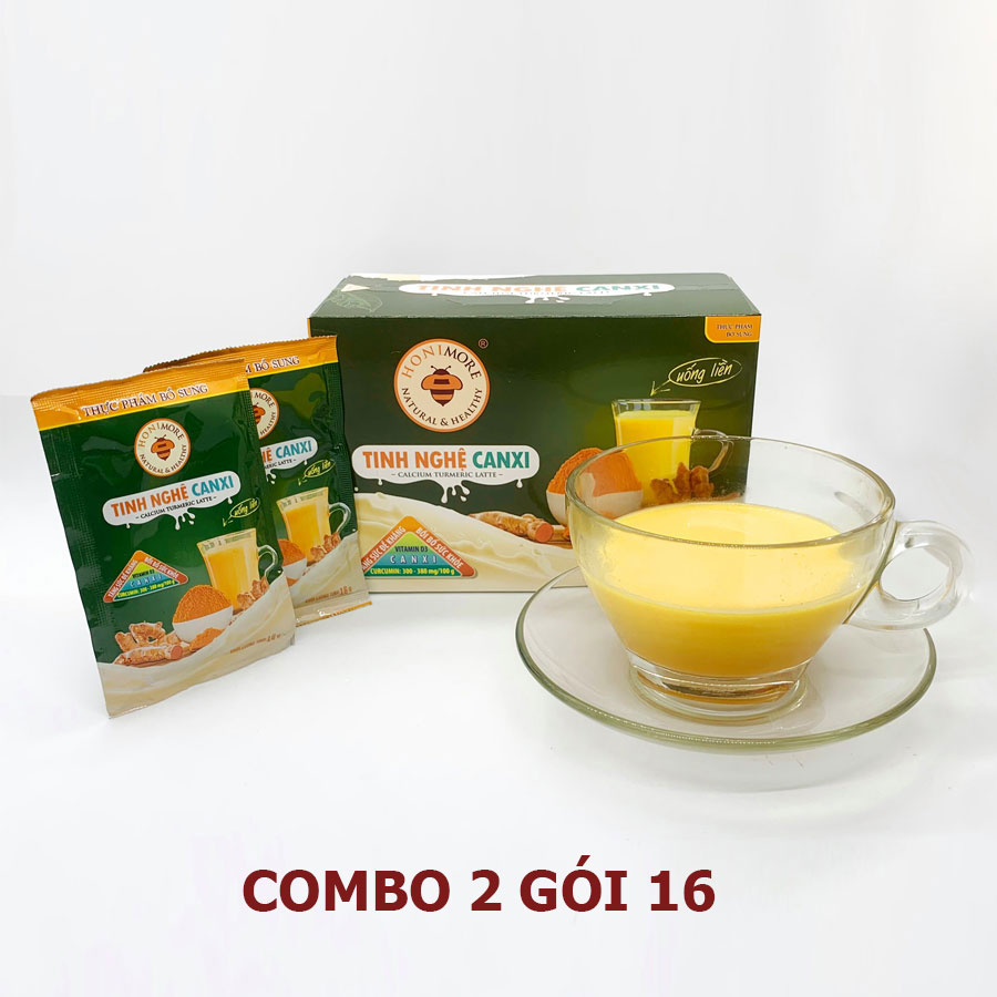 Set 2 gói Tinh bột nghệ Canxi Honimore 16g- Tiện dụng pha cùng nước ấm - Thơm ngon - Da đẹp - Chắc xương