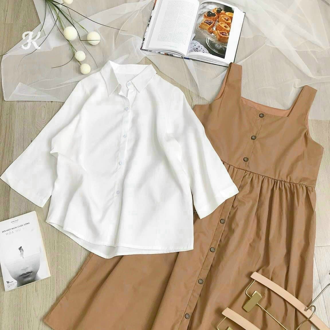 SET YẾM VÁY BABYDOLL PHỐI ÁO SƠ MI TAY DÀI DỄ THƯƠNG