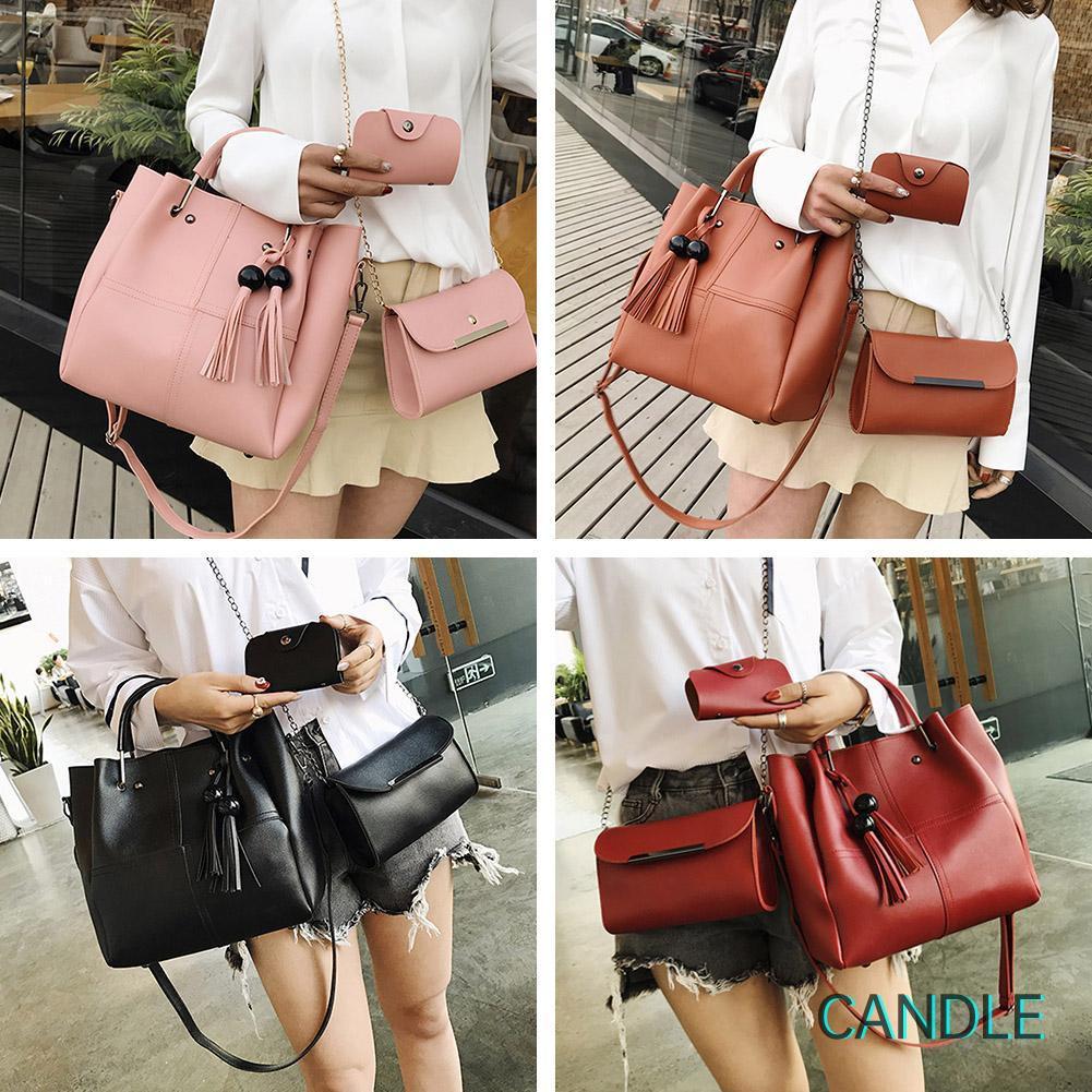 Set 3 Túi Da Pu Phối Tua Rua Thời Trang Cho Nữ