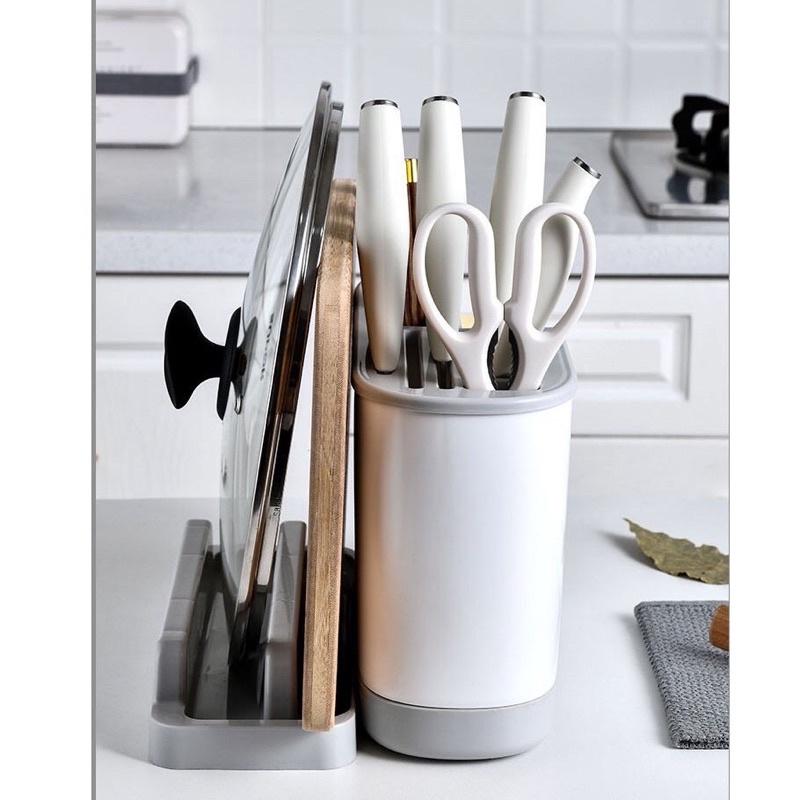 Sỉ 37k -Kệ đựng dao thớt hộp ống đũa gài thìa muỗm có giá để úp thớt nắp vung khay hứng nước tiện dụng