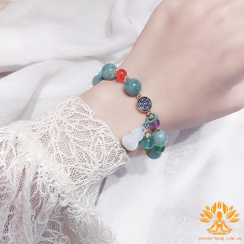VÒNG TAY ĐÁ PHONG CÁCH TÂY TẠNG CHALCEDONY CÁ TÍNH TRẺ TRUNG TẶNG KÈM HỘP GẤM CAO CẤP