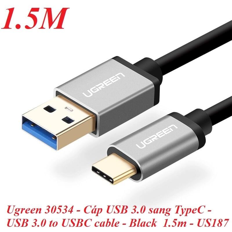 Ugreen UG30534US187TK 1.5M màu đen Dây USB 3.0 sang USB-C - HÀNG CHÍNH HÃNG