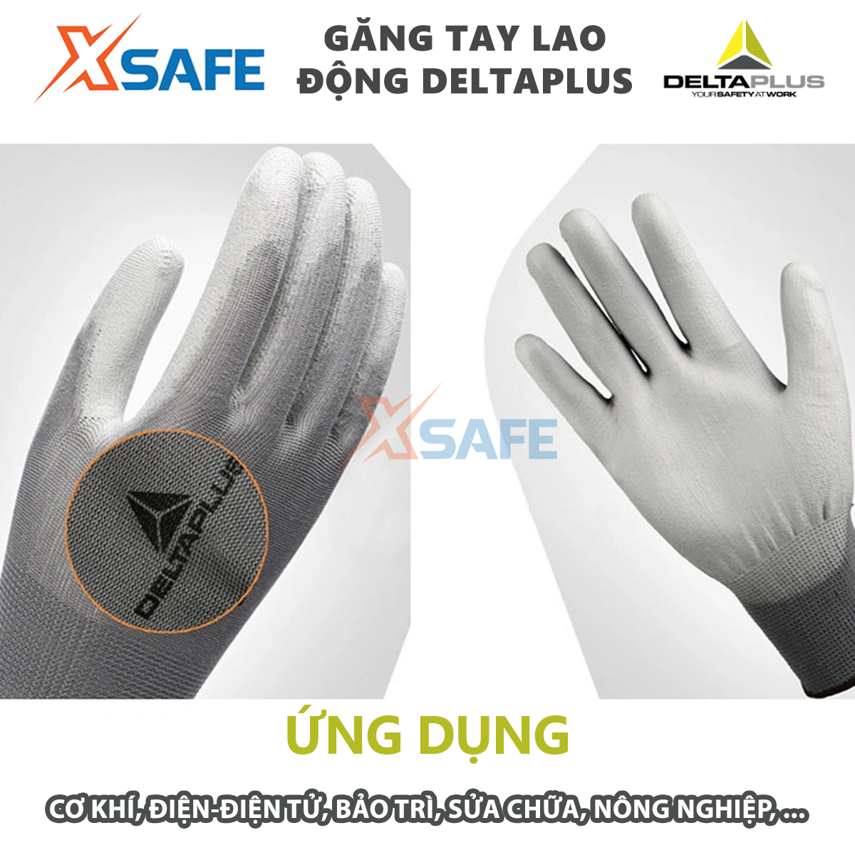 Găng tay lao động Deltaplus VE702PG phủ PU ôm tay, dễ cầm nắm, chống dầu, sửa chữa, vận hành Bao tay đa dụng - XSAFE