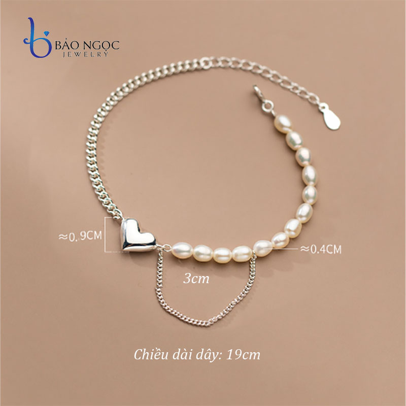 Lắc Tay Bạc Nữ Charm Trái Tim, Lắc Tay Ngọc Trai Nữ 4 Ly Trẻ Trung, Vòng Tay Ngọc Trai Mix Charm Trái Tim Siêu Xinh - LT2817 - Bảo Ngọc Jewelry
