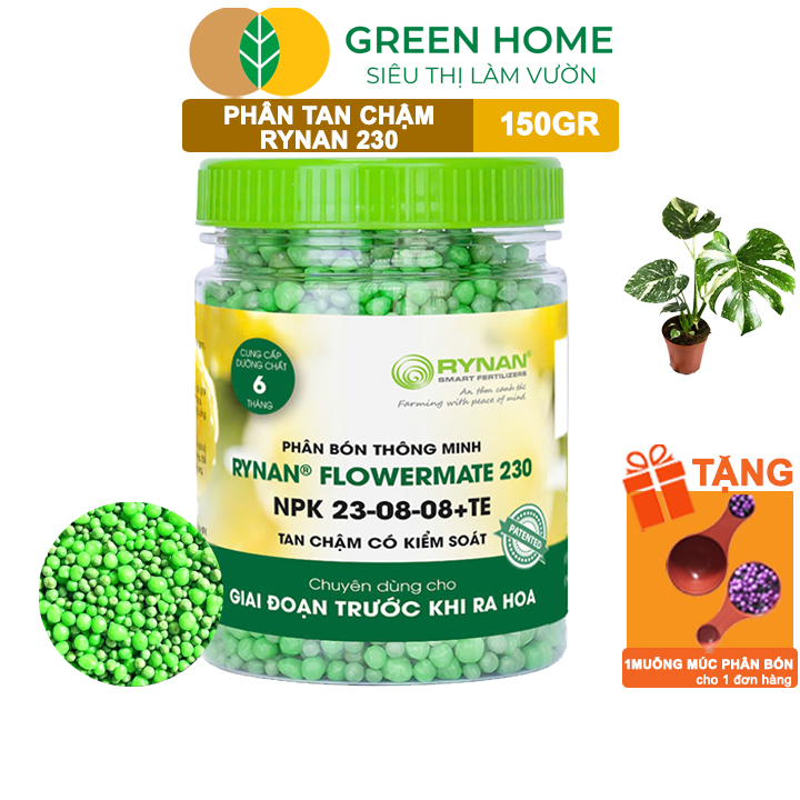 Phân tan chậm Rynan 230, chai 150gr, chuyên kiểng lá, dưỡng lá xanh, sinh trưởng khoẻ |Greenhome