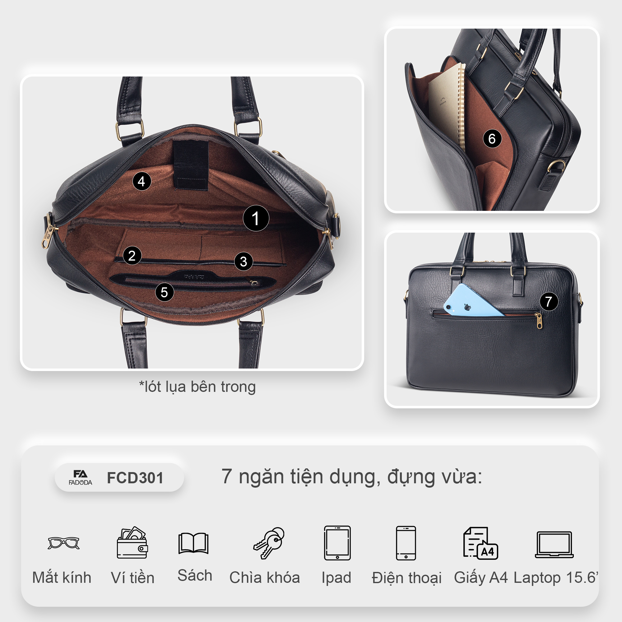 Cặp da công sở đựng laptop Fadoda FCD301