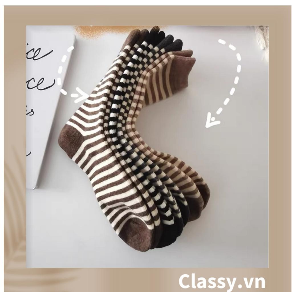 Tất cổ cao Classy, vớ cổ cao sọc nhỏ nhiều màu cho bạn lựa chọn G1348